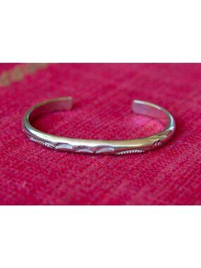 Vintage Navajo Sterling Silver Cuff Bracelet with stamped sunrise designs